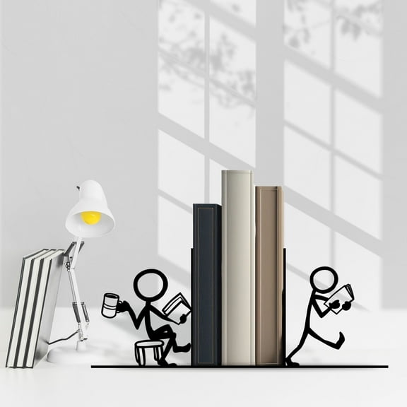 Craftnamesign Custom Reading Book Bookends for Shelves, Metal Table Decor