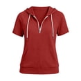 thumbnail image 6 of DJDLJWCJ Women's Full Zip Up Hoodie Plus Size Long Hoodies Sweatshirts Solid Color Short Sleeve Tops Red Size L, 6 of 8