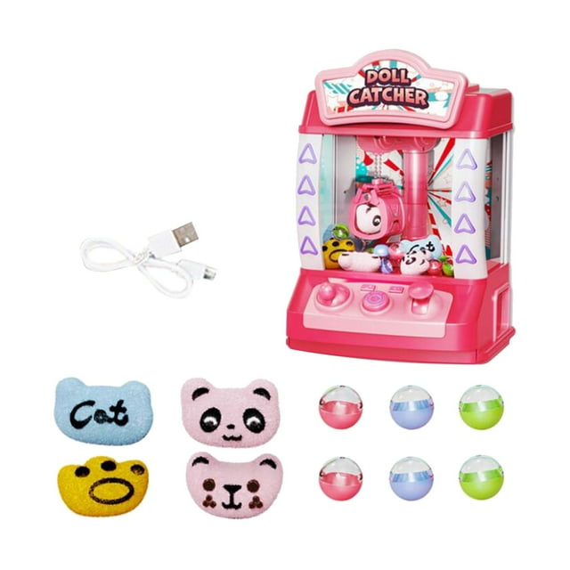 Mini máquina expendedora de juguetes pequeños electrónicos, los mejores regalos, máquina de garra, juego de Arcade para niños, niñas, niños pequeños Rosa 4 Muñecas