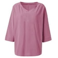 thumbnail image 4 of PBNBP Linen Shirts for Women,Women's Tunic Blouse Tops Fashion Plus Size Solid Color Cotton Linen Loose Casual Long Sleeve V-Neck Tees Shirts Pullover, 4 of 5