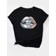 thumbnail image 3 of Camiseta informal de manga corta con cuello redondo para mujer, tejido de punto de algodón con elasticidad media, con estampado de labios, para primavera/verano/otoño, ideal para practicar deporte., 3 of 7