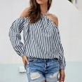 thumbnail image 6 of Jewelreauty Womens Striped Long Sleeve Shirts Casual Off the Shoulder Strap Shirts Summer Loose Blouses 2025 (S, Black), 6 of 8