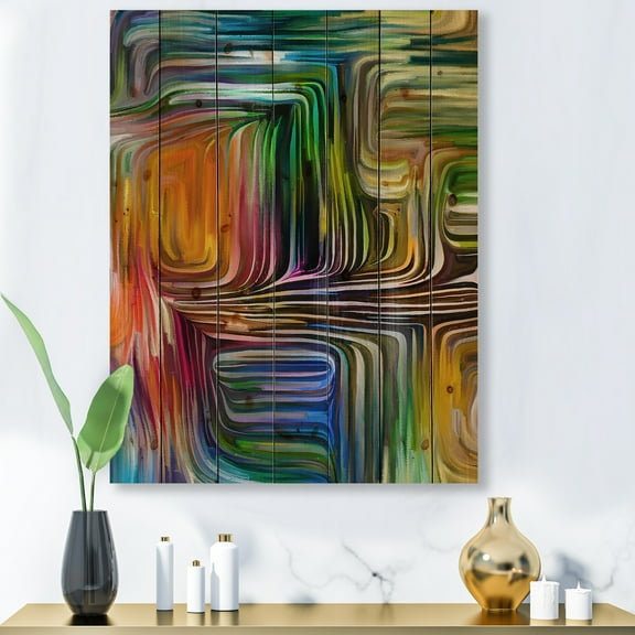 Designart 'Colour Spiral Fusion III' Modern Print on Natural Pine Wood