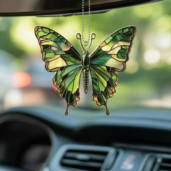 Green Butterfly Window Hanging Acrylic, Stained Glass Butterfly Car Ornament, Nature-Inspired Suncatcher, Elegant Garden Decor, Boho Aesthetic Gift, Vibrant Wings Charm