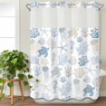 thumbnail image 3 of Blue Coastal No Hook Shower Curtain Waterproof, Bathroom Curtains with Snap in Liners and See Through Top Window, Nautical Summer Beach Coral Sea Turtle Hotel Style Bathtub Curtains Shower 72"Wx84"L, 3 of 8