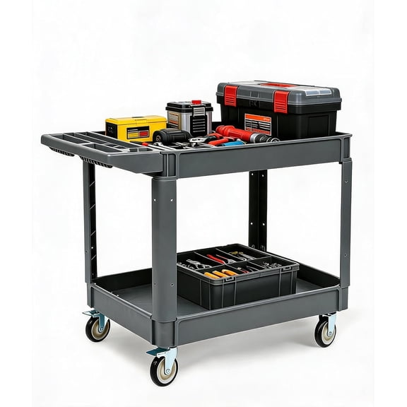 34-in H x 41-in W x 18-in D 2-Tier Plastic Utility Service Cart 550-lb Capacity with 5-in Locking Wheels Grey