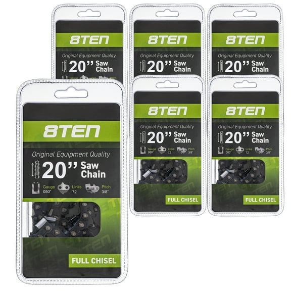 8TEN Chainsaw Chain 20 inch 3/8 Pitch for Stihl Husqvarna Poulan 6 Pack 810-CCC2224H