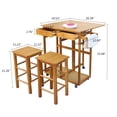 thumbnail image 5 of Hassch Wooden Dining Cart Square Rolling Serving Cart with 2-Stools, Foldable Desktop, Brown, 5 of 7
