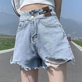 thumbnail image 2 of Pantalones cortos vaqueros finos y sexys para mujer, ropa sencilla de verano, a la moda, ajustados, con agujeros, cintura alta, combina con todo, pierna ancha, informal, 2 of 5