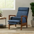 thumbnail image 3 of Noble House Ismay Fabric Waterfall Pushback Recliner, Navy Blue and Brown, 3 of 10