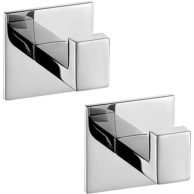 2 ganchos para toallas autoadhesivos de acero inoxidable SUS304 para baño, con acabado cromado, gancho para batas, sin perforación (autoadhesivo, 2 unidades)