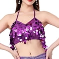 thumbnail image 4 of Top corto con borlas para danza del vientre, llamativo atuendo para fiestas y clubes, top con brillo para Púrpura, 4 of 9