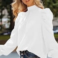 thumbnail image 4 of Blusa de mujer, elegante blusa de negocios de gasa, cuello alto liso, mangas abullonadas, tops S-XXL, 4 of 5