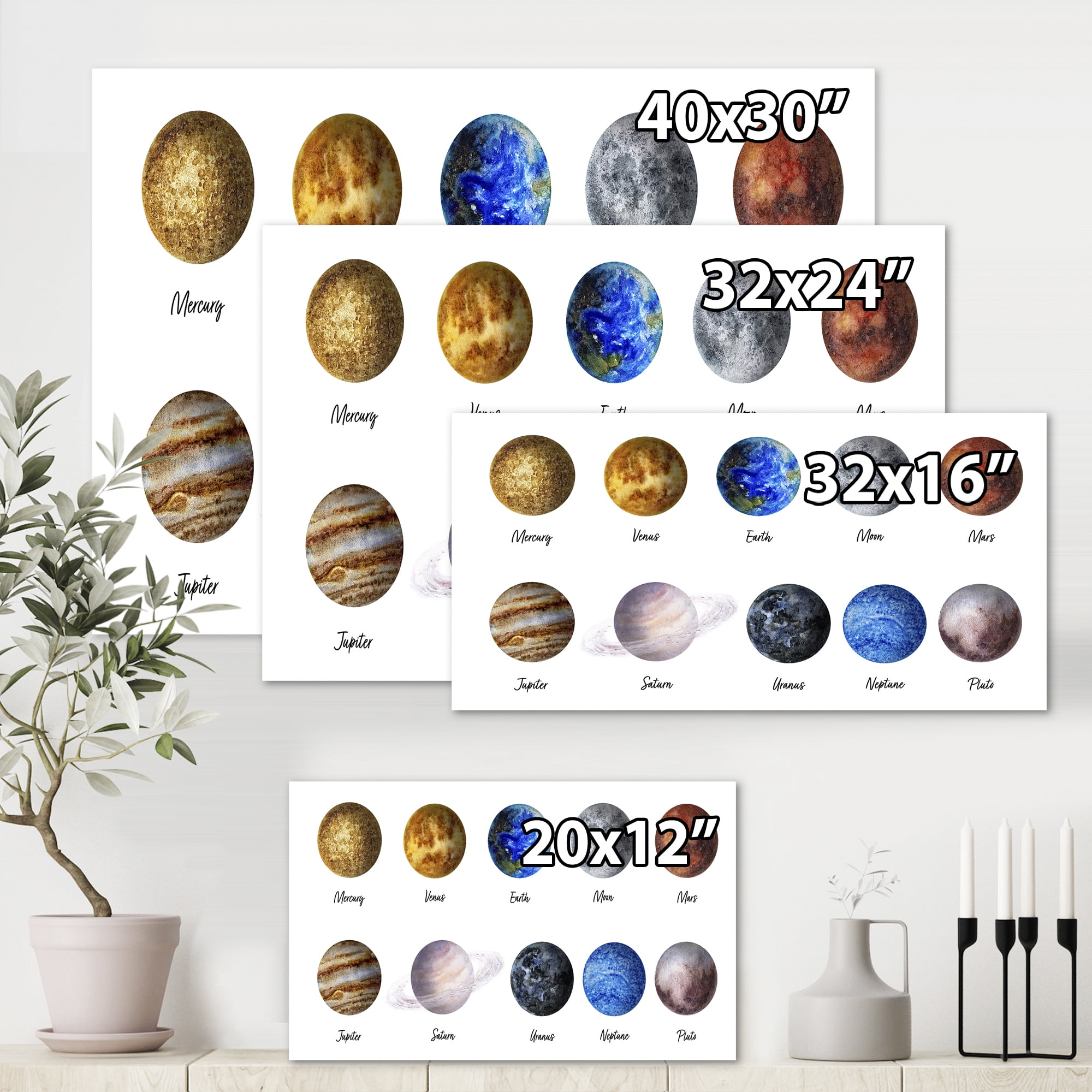 Designart ' All Planets United On White ' Modern Canvas Wall Art Print