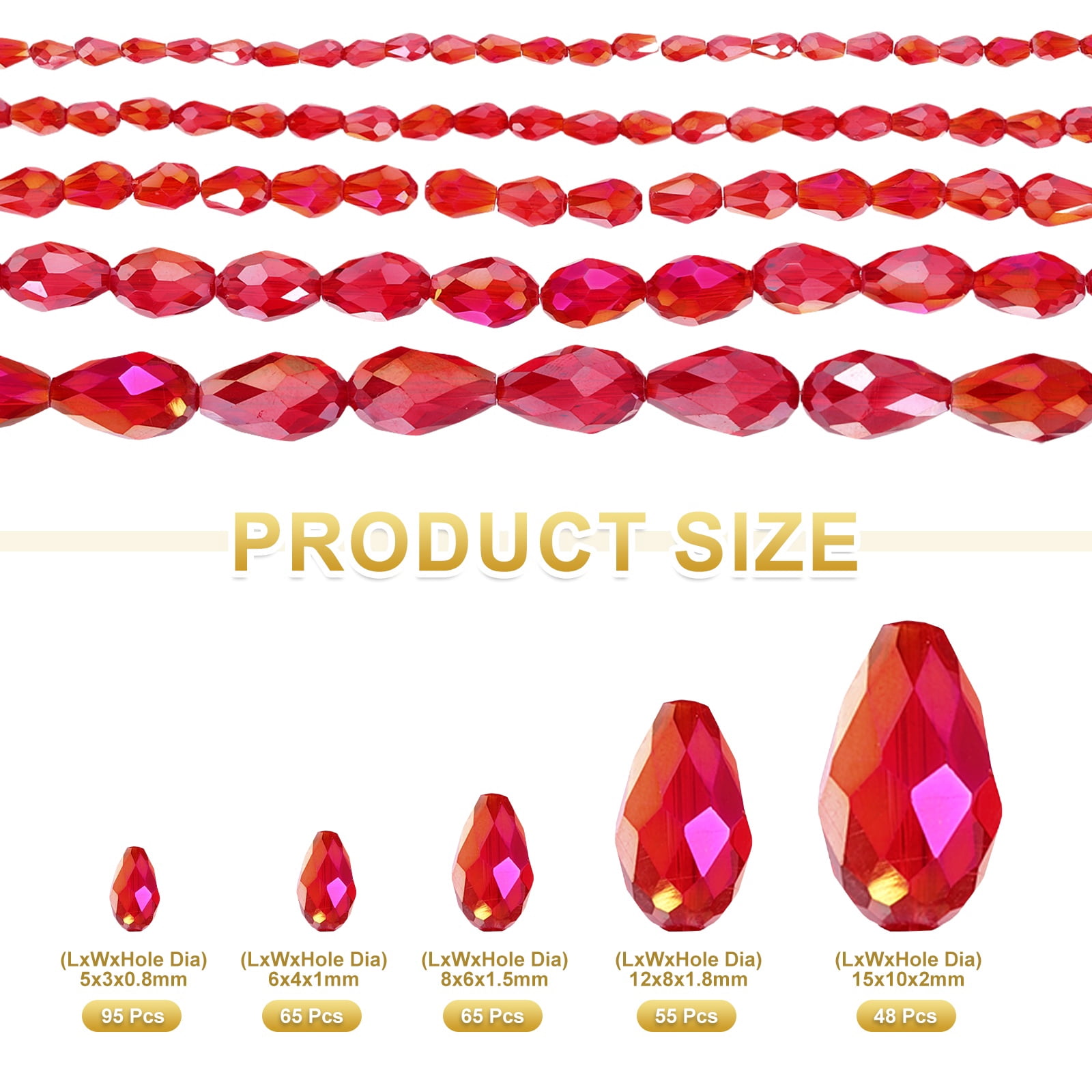 Uxcell 328 PCS Teardrop Crystal Glass Beads, 3x5mm Faceted Shape Crystal AB for Necklace Bracelet Earrings DIY Jewelry Crafts Making Supplies, Bright Red AB