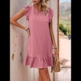 thumbnail image 4 of Vestidos de Verano para Mujer, Cuello Redondo, Corta, Dobladillo con Volantes, Minivestido Informal, Rosa, XXL, 4 of 7
