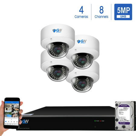 GW High End 8 Channel Ultra 4K NVR H.265 5 Megapixel IP PoE Security Camera System - 4 x 5MP Super HD 1920p Weatherproof 2.8-12mm Lens Dome Camera, 2TB (Best Cable For Poe Security Camera)