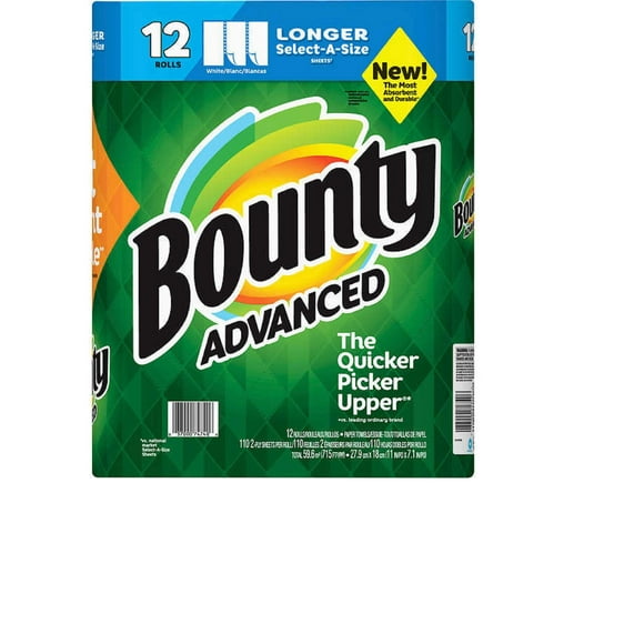 Bounty Essuie-Tout Avancé Select-A-Size - Blanc - 12 Rouleaux 117 Feuilles par Rouleau