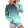 thumbnail image 2 of Long Sleeve Tee Shirts for Women Gradient Printed Loose T-shirt Fall Blouse,Mint Green,L, 2 of 6