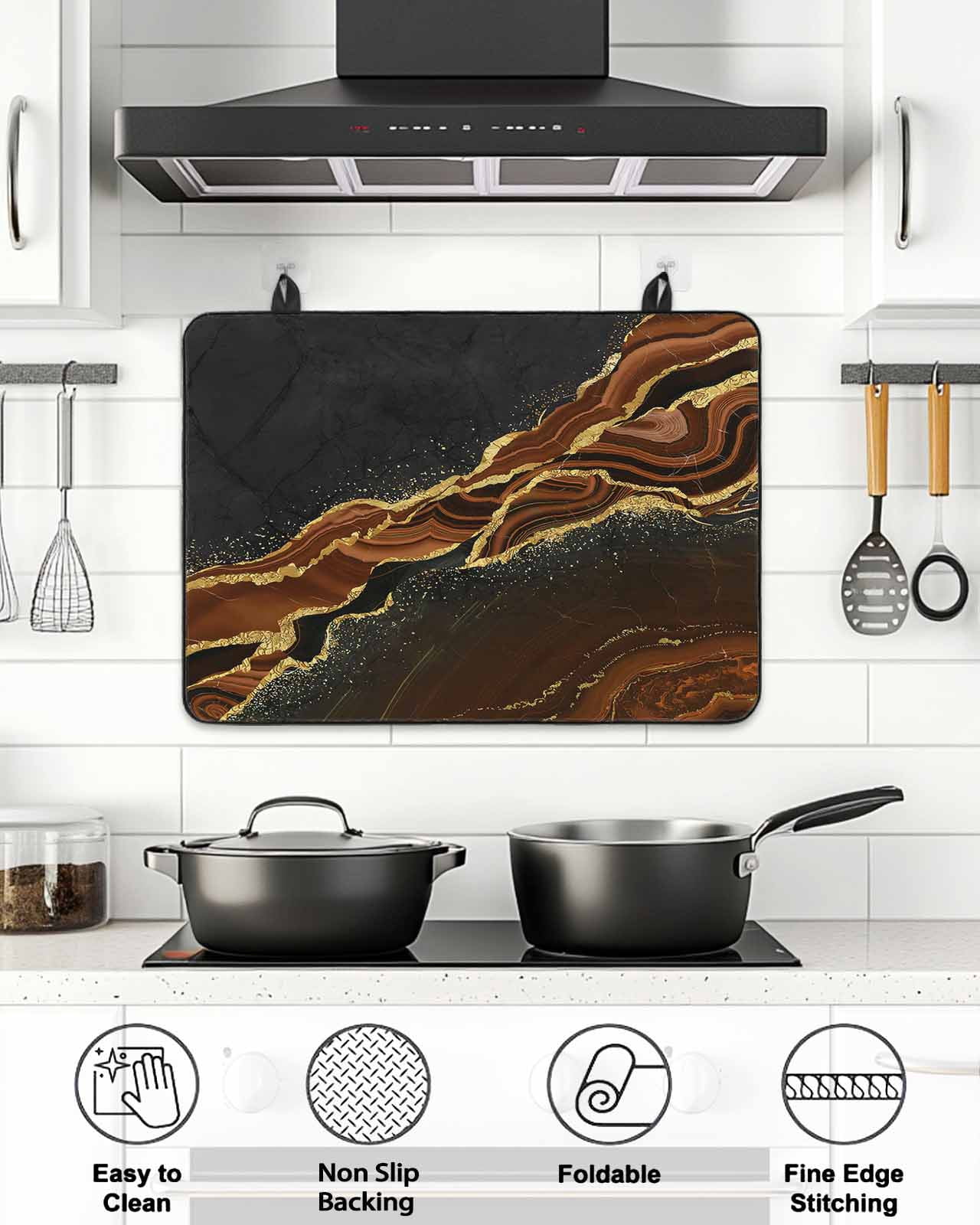 Stove Top Covers for Electric Stove, Brown Marble Glass Stovetop Cover Protector, Gold Abstract Vintage Modern Ombre Art Induction Cooktop Protector Oven Mat for Kitchen Countertop 24"x21"