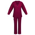 thumbnail image 4 of WTOBBY Women's V-Neck Long Sleeve Scrubs Set with Pockets, Elastic Waist Pants, 2-Piece Nursing Uniform, Medical Workwear for Healthcare Professionals,Red S, 4 of 8
