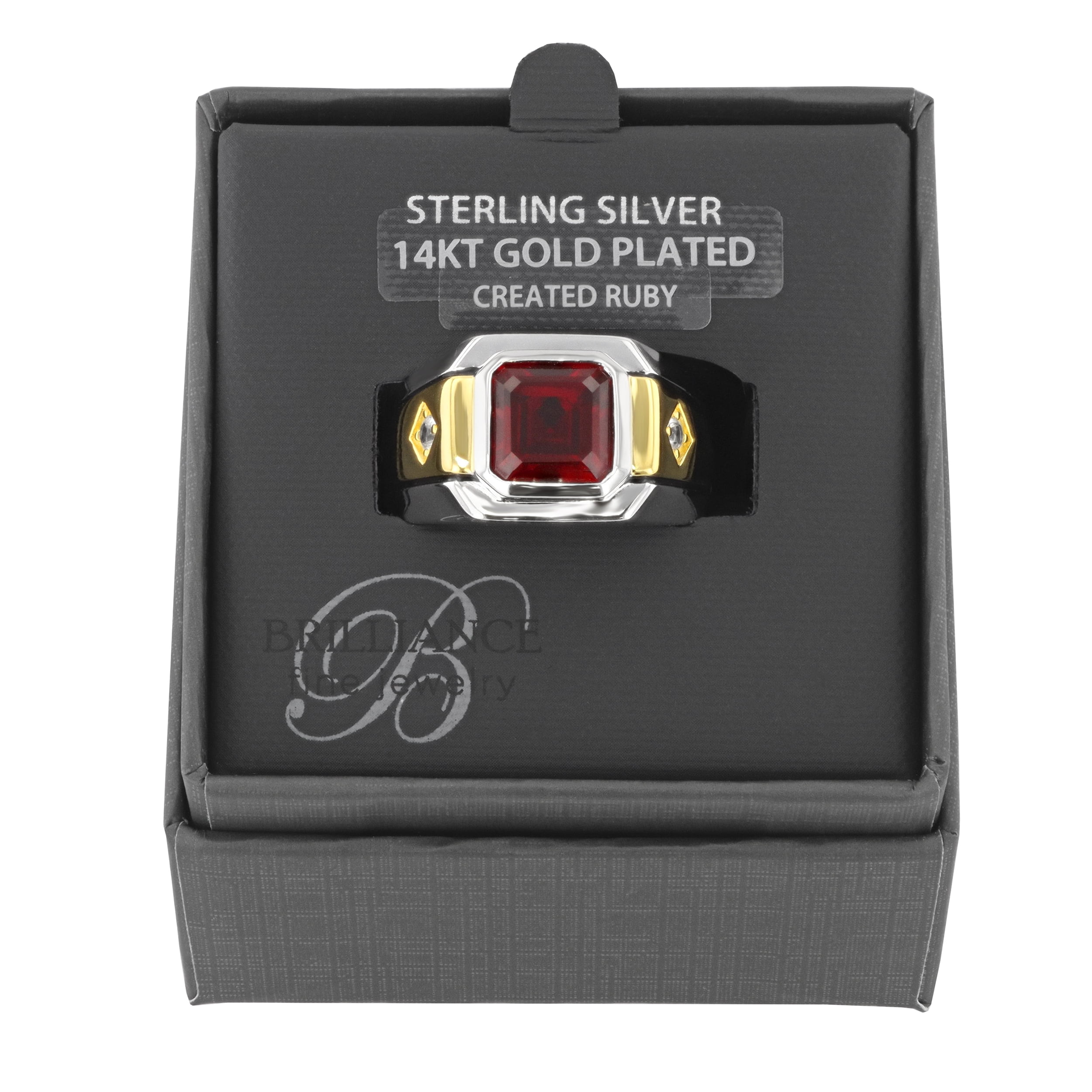 Men's 14K Gold Plated .925 Sterling Silver Created Ruby and Created Sapphire Ring
