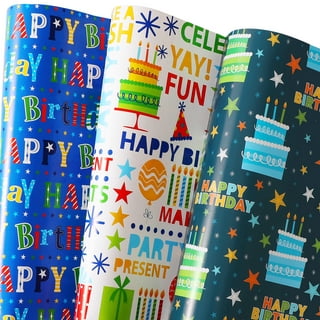 Birthday Wrapping Paper Roll for Boys Girls Kids Men Women - Blue Happy  Birthday Gift Wrap Paper for Party - 1 Roll, 18.1 inch x 33 feet
