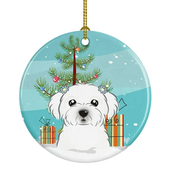 Christmas Tree and Maltese Ceramic Ornament