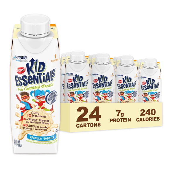 Boost Kid Essentials 1.0mL Vanilla Vortex Pediatric Nutrition Shake 8 Fl oz 24 Count