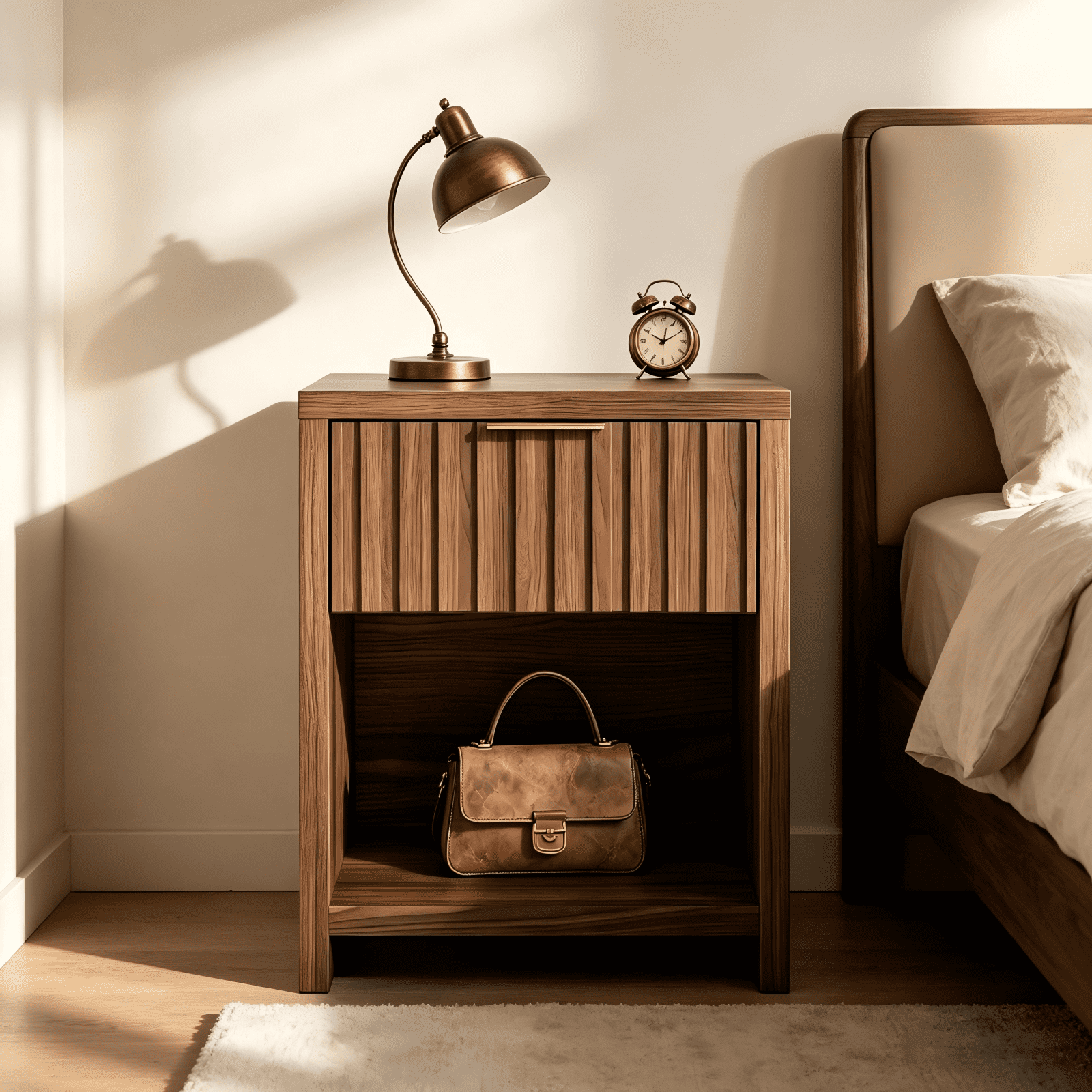 1 Drawer 1 Shelf Honeycomb Board + MDF Bedside Table 20 x 15 x 24.5in Dark Brown