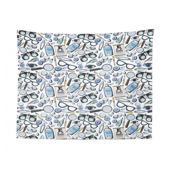 Eye Chart Tapestry, Pattern of Vertical E Motifs and Numbers on a Sign Post, Fabric Wall Hanging Decor for Bedroom Living Room Dorm, 2 Sizes, Green Dark Coral, by Ambesonne