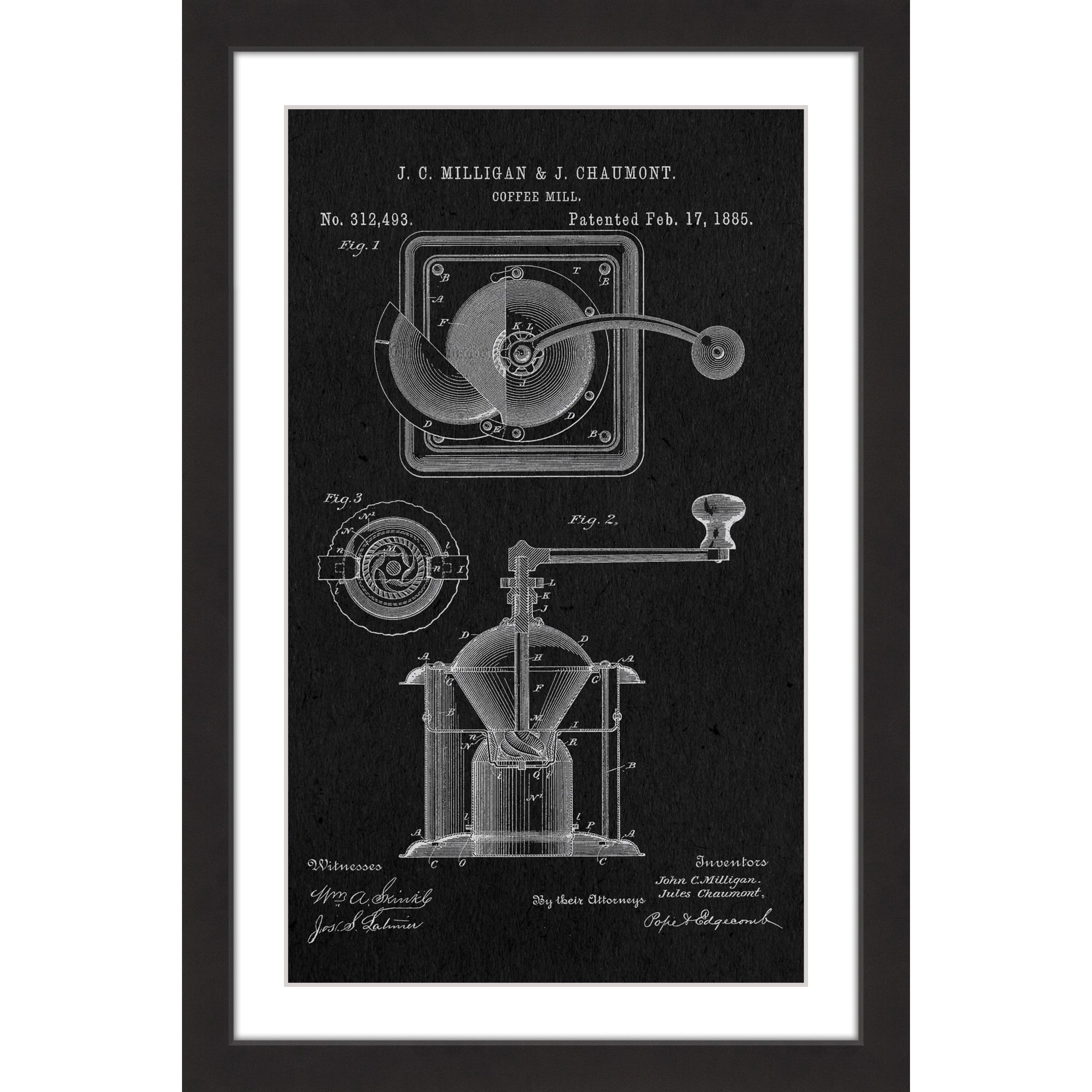 "Coffee Mill 1885 Black Paper" Framed Painting Art Print, 20" x 1.5"