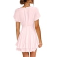 thumbnail image 5 of gakvbuo Summer Dress For Womens Casual Twist Front V Neck Dress Long Sleeve Waist Tie Ruffle Swing Mini Dresses Tiered Layer A-Line Short Dress, 5 of 9