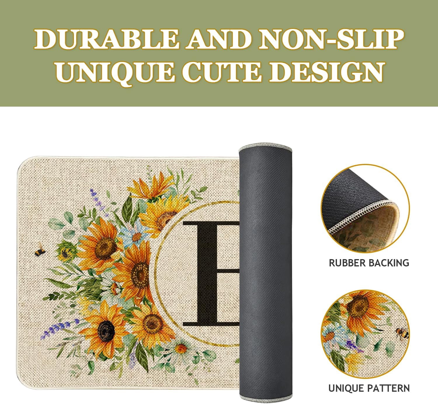 Summer Sunflower Monogram Letter B Door Mat 30 X 17 Inch Family Last Name Initial Welcome Doormat Indoor Outdoor Entrance Floor Rug Non Slip Spring Summer Decor Rubber Mats