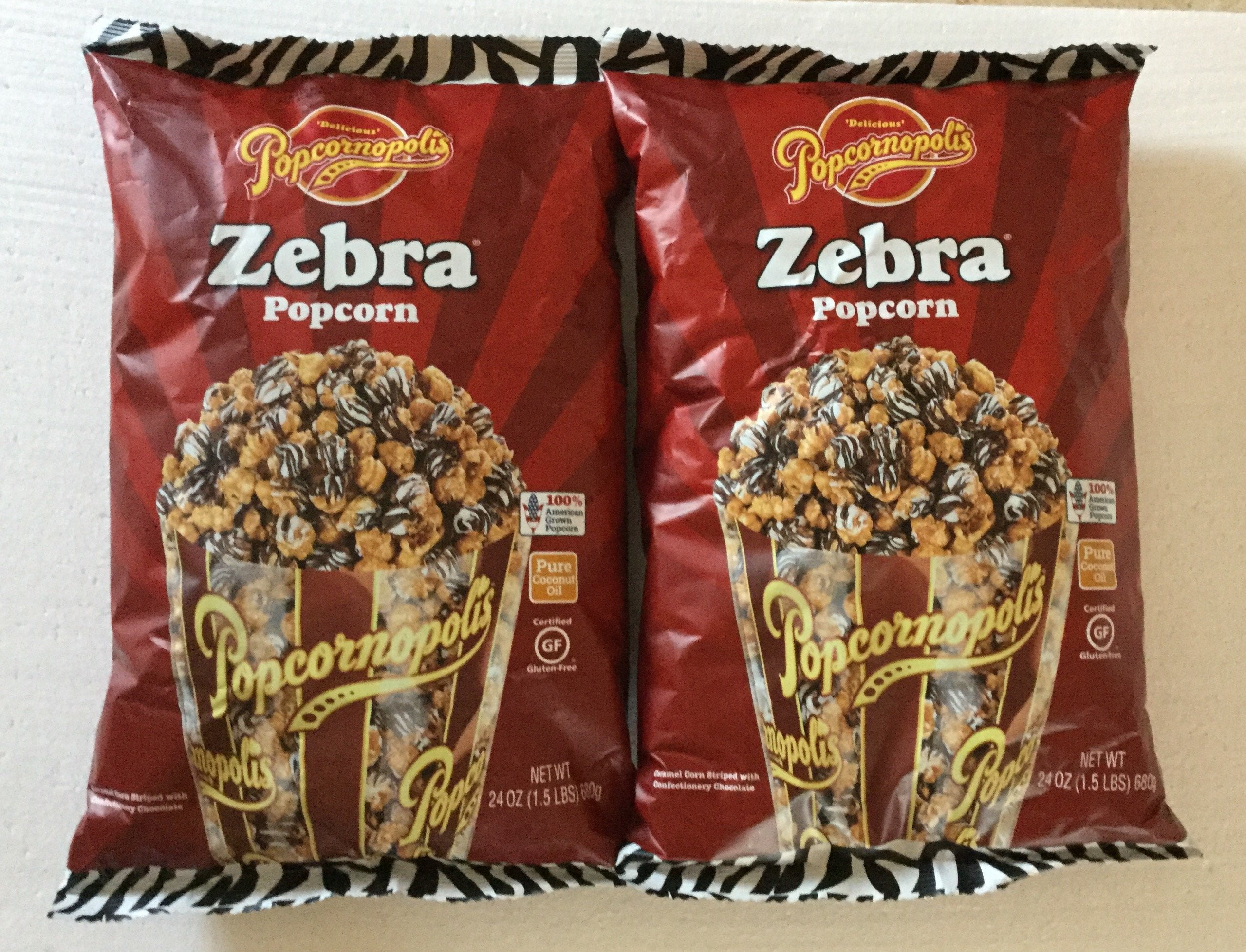 Popcornopolis Zebra Popcorn 24 Oz. Bag Gluten Free with 0 Trans Fat (Pack of 2)