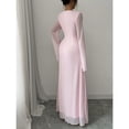 thumbnail image 2 of Pink Elegant Cowl Neck Flare Sleeve Maxi Dress For Women, 2 of 7