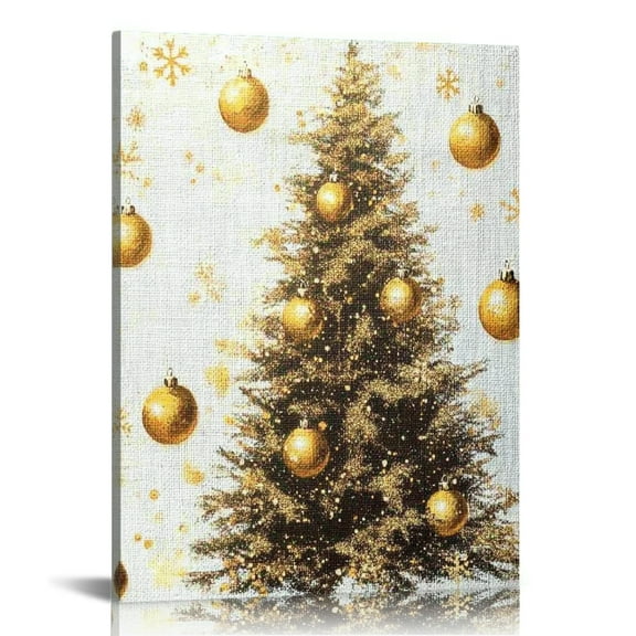 Patifu Christmas Tree Balls Gold Canvas Prints Wall Art for Living Room Bedroom Home Office Wall Decor 12x16 in
