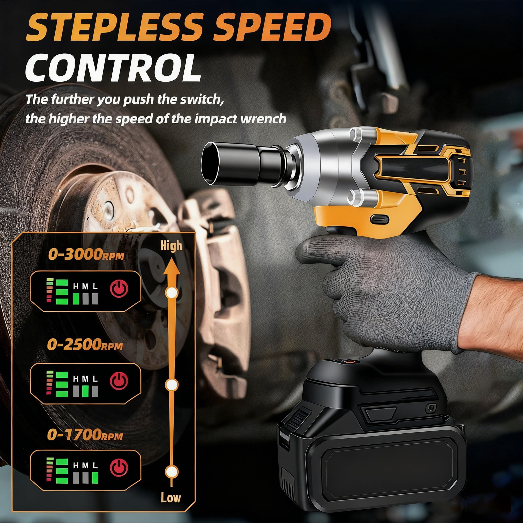 Gijjgole Cordless Impact Wrench, (300N.m) Brushless 1/2 inch Impact Gun, 3000RPM High Torque Impact Gun with 6.0 Ah Battery, Charger, 4 Sockets, Electric Impact Wrench for Car Home, Father's Day gift