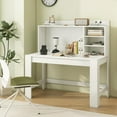 thumbnail image 3 of CRXX Computer Desk with Hutch, Modern Home Office Desk with Power Outlets, Storage Shelves & Cable Hole, Makeup Vanity Table, Study Writing Desk for Bedroom Office Small Space, White, 3 of 9