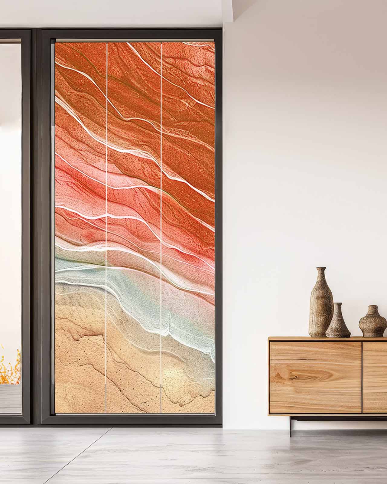 Window Privacy Film,Orange Ocean Ombre UV Sun Blocking Window Tint Film Heat Control One Way Blackout Window Film,Spring Summer Coastal Sea Wave Non Adhesive Static Cling Window Sticker 35.4x78.7 In