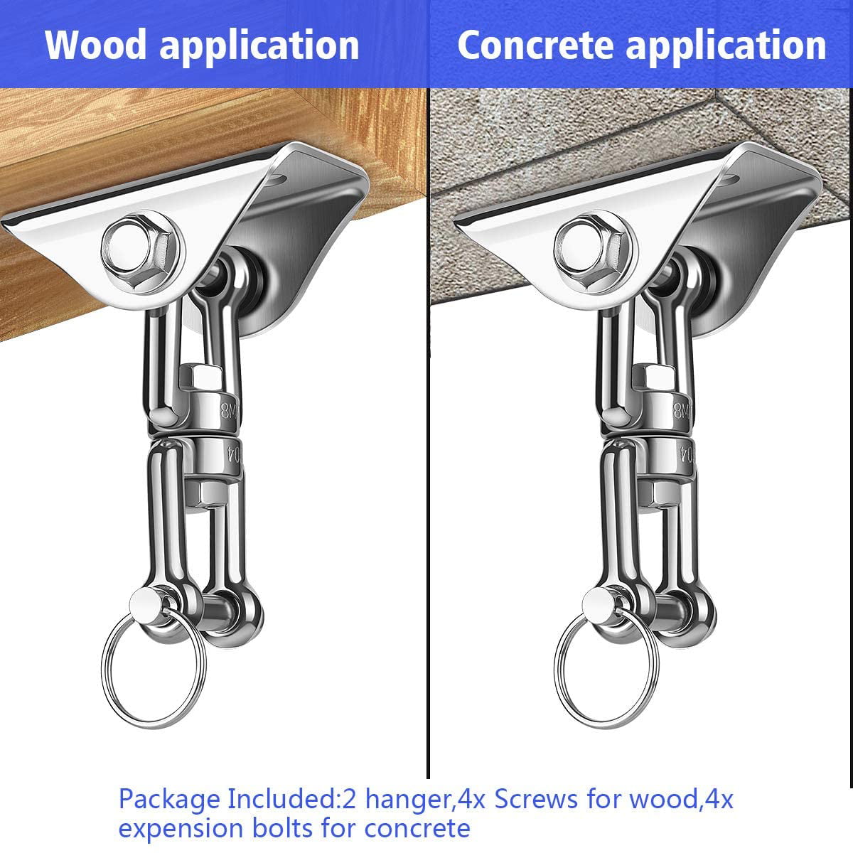 Awroutdoor Heavy Duty Swing Hangers Suspension Hooks 1000LB Capacity,180°Rotate Swing Hooks with 4 Screw/ 4 Expansion Bolts for Concrete Wooden Set Porch Yoga Hammock Chair Sandbag Swing Sets Indoor 