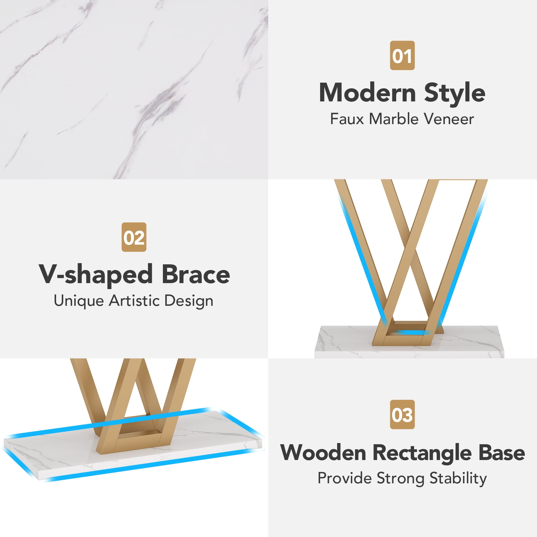 Tribesigns Gold Console Table, Modern Hallway Table for Entryway, 43 Inch Entryway Tables Narrow Sofa Table for Living Room, Stable Metal Frame & Easy Assemble, Faux Marble White