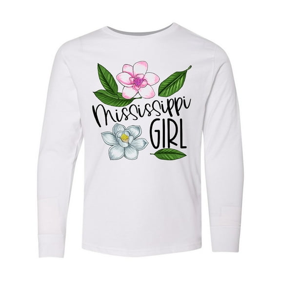 Inktastic Mississippi Girl Magnolia Flowers and Leaves Long Sleeve Youth T-Shirt