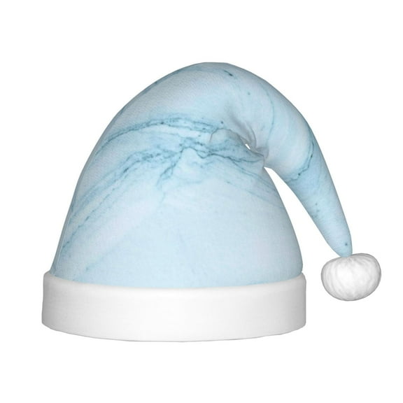 Fuzoiu Light Blue Marble Print Santa Hat Christmas Hat for kids,Santa Hats with Pompom, Unisex Xmas Holiday Hat for Christmas New Year Festive Party Supplies