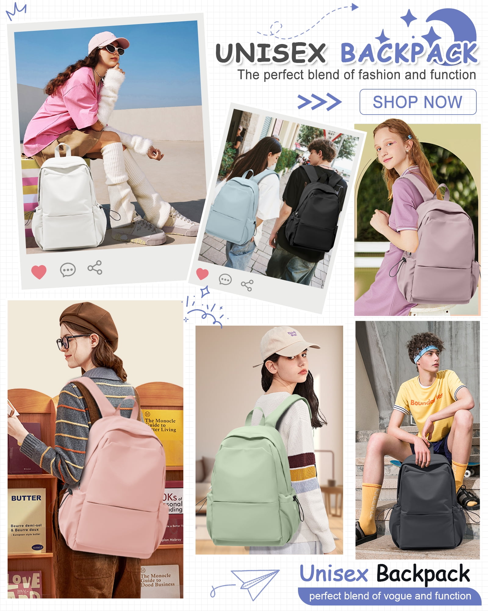 Backpacks for Women Men School Bag Cute Backpack for College Students Lightweight Backpacks Book Bags Waterproof Gym Backpack Simple Laptop Backpack Casual Daypack Black