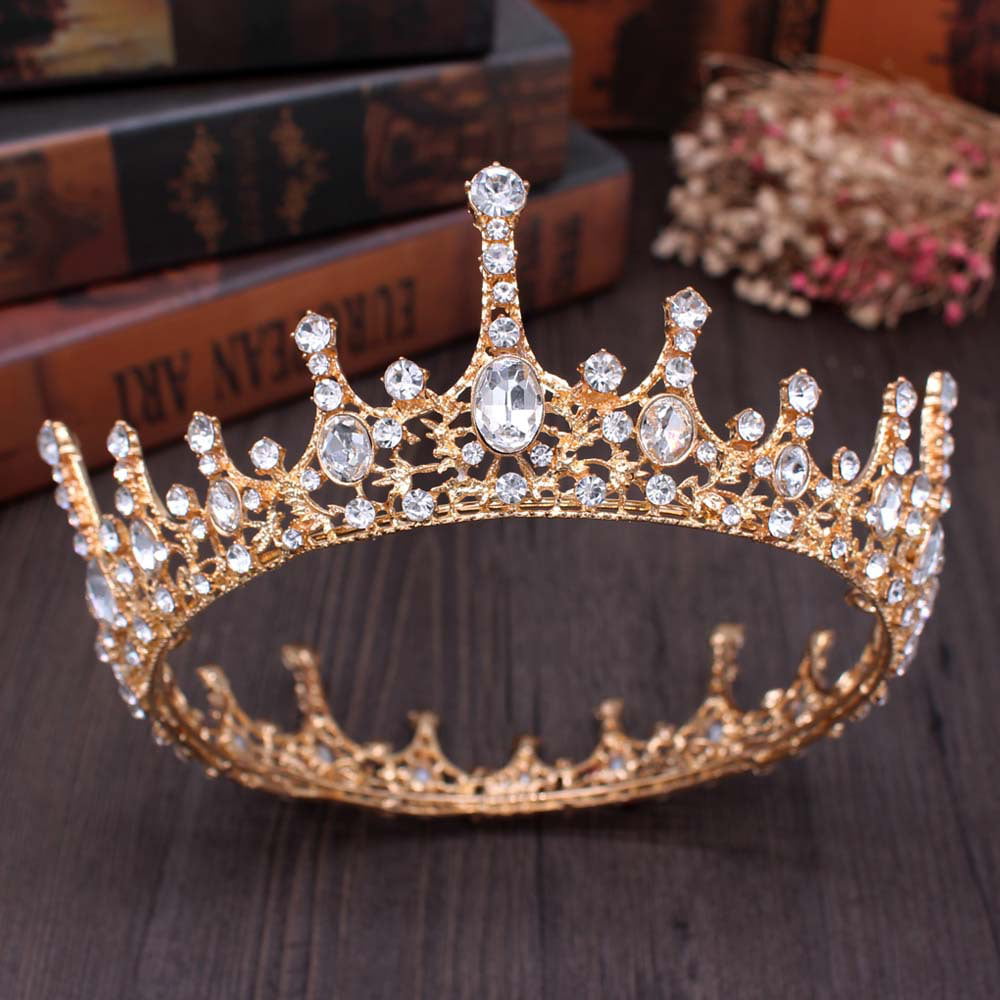 Baroque Bridal Wedding Crystal Pearl Queen King Round Crown Headband Tiara Party 