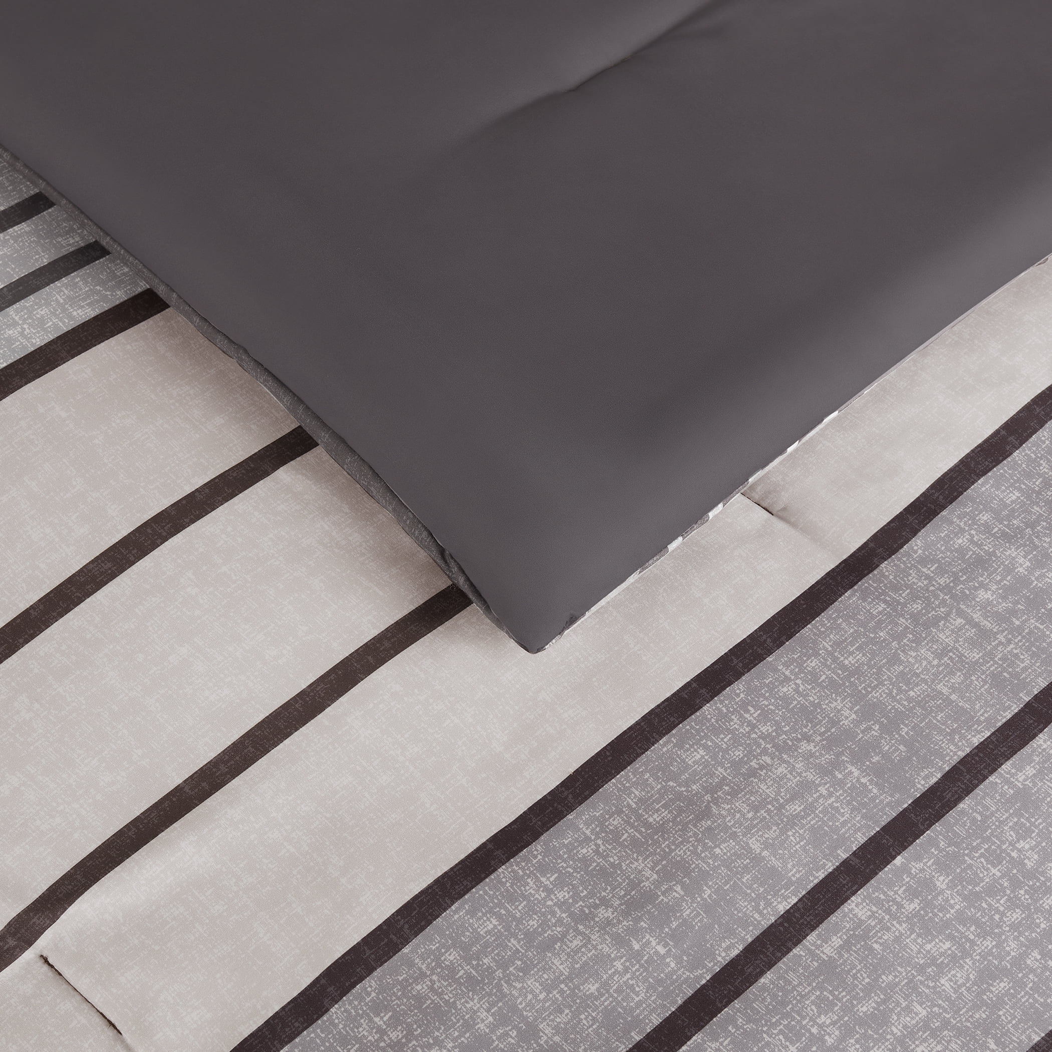 Serta Simply Clean Conrad Dark Grey Variegated Stripe Antimicrobial Bed in a Bag, King (7-Piece)