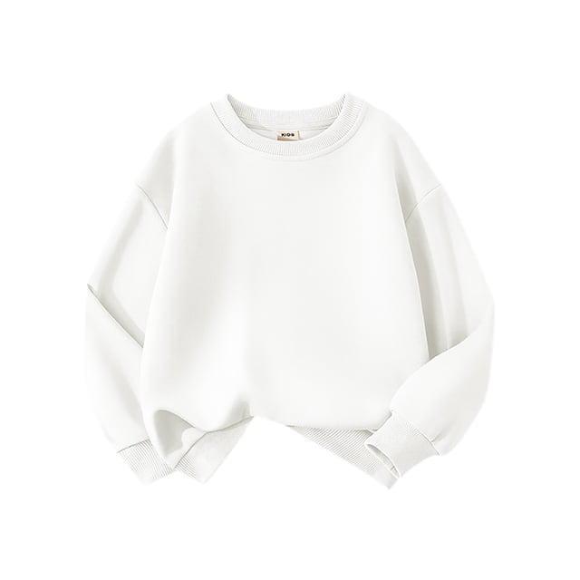 TIEVOSA Garçons Filles Basique Col Rond Chandail Chandail en Molleton Enfants Solide Chandail à Capuchon Manteau Hauts 3-4 Ans (Blanc)