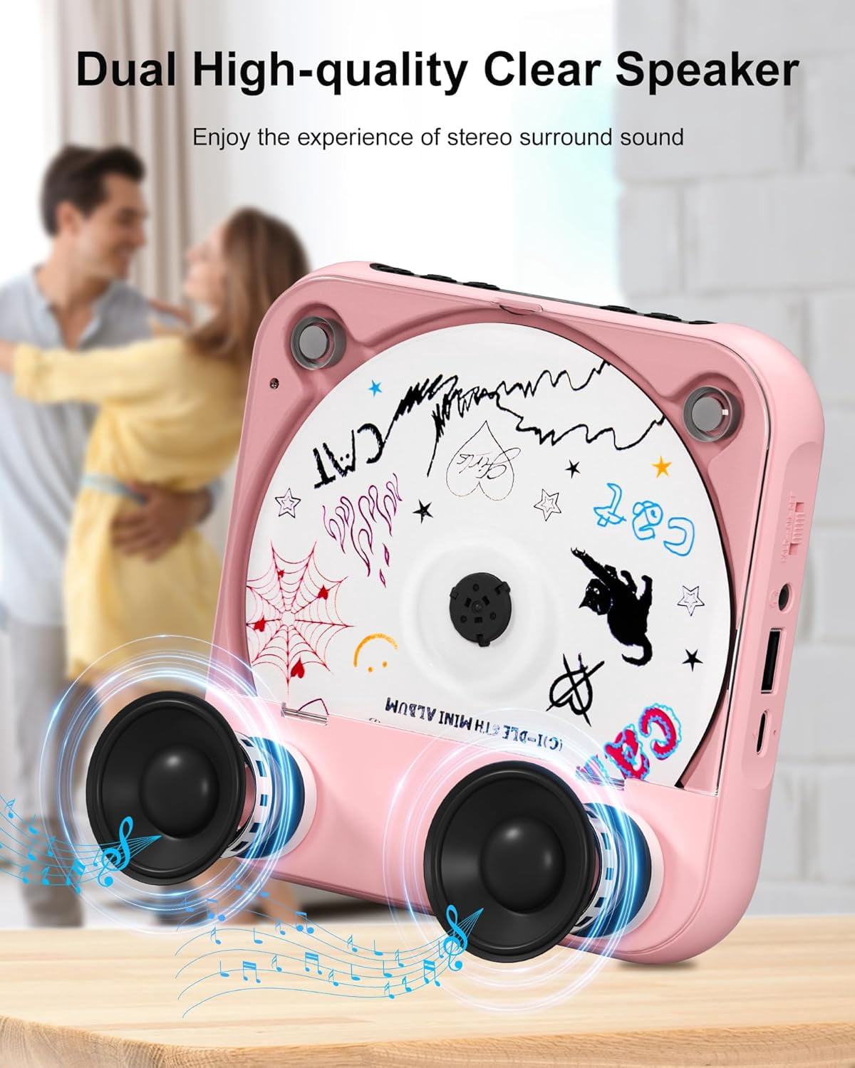 otnbgsr Portable CD Player Bluetooth 2026 Upgrade Rechargeable Music Player Dual Speakers LCD Display Support CD USB AUX MP3 with Headphones