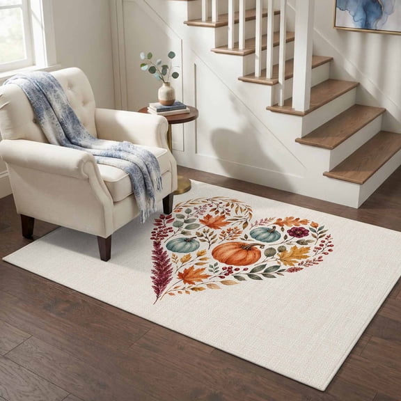 Area Rugs 4'x6'. Pumpkins Eucalyptus Fall Carpet Runner Indoor Outdoor Rugs Home Decor Aesthetic, Love Heart Maple Thanksgiving Non Slip Mats Washable Accent Rug for Living Room Bedroom